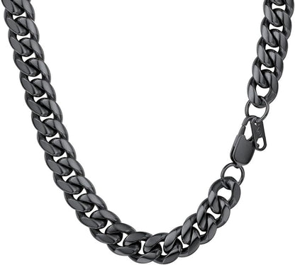 Men Chain Necklaces Miami Cuban Curb Chains Stainless Steel/Black Link