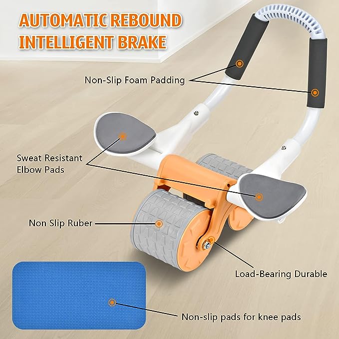 Automatic Rebound Ab Abdominal Exercise Roller Wheel, with Elbow Support and Timer, Abs Roller Wheel Core Exercise Equipment, for Men Women