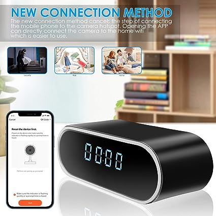 Hidden Spy Camera Clock HD 1080P Wireless WiFi Home Security Cameras Monitor Video Recorder Nanny Cam with Motion Detection Alert Live Stream Monitoring for Home and Office Safety