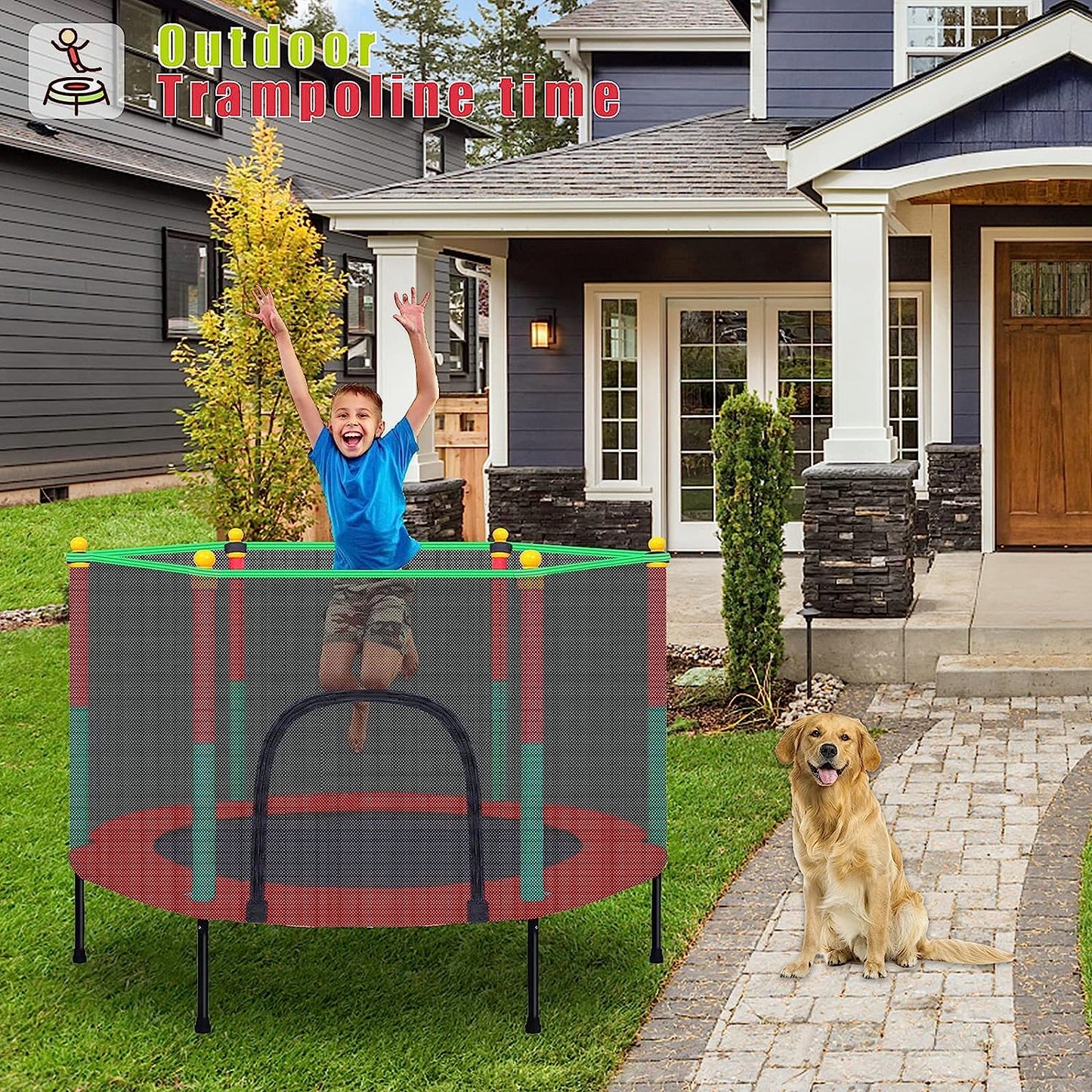 Kids Trampoline with Safety Enclosure Net - 5FT Trampoline for Toddlers Indoor and Outdoor - Parent-Child Interactive Game Fitness Trampoline Toy