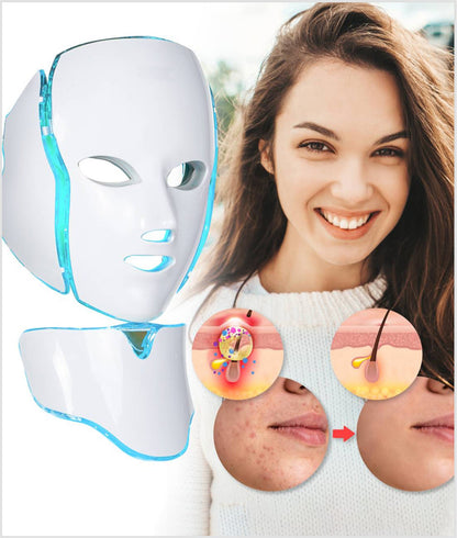 Led Facial Light Therapy Skin Care Mask, 7 Colors Treatments Light for Acne to Glowing Face