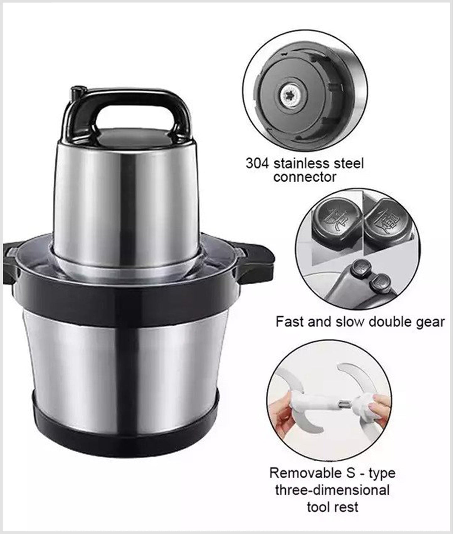 6L Stainless Steel Food Chopper/Grinder for Meat, Vegetables, Fruits and Nuts